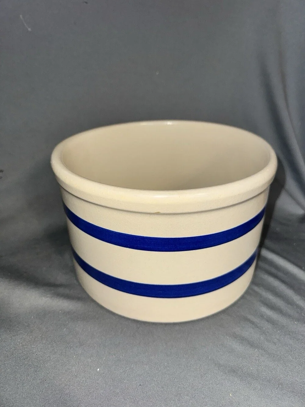 Vintage Roseville Blue Stripe Stoneware Mixing Bowl 8” USA Crock Bowl